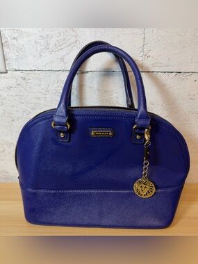 Anne Klein Cobalt Dome Satchel with Gold Charm